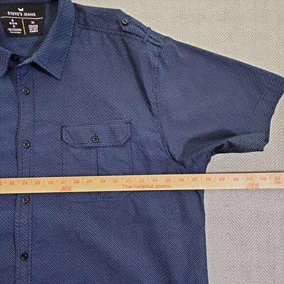 Steve’s Jeans Shirt Men's 3X Button Up Short Sleeve Blue Geometric Pattern - Picture 4 of 16